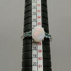 Elegant Silver, Opal and Blue Gemstone Ring
